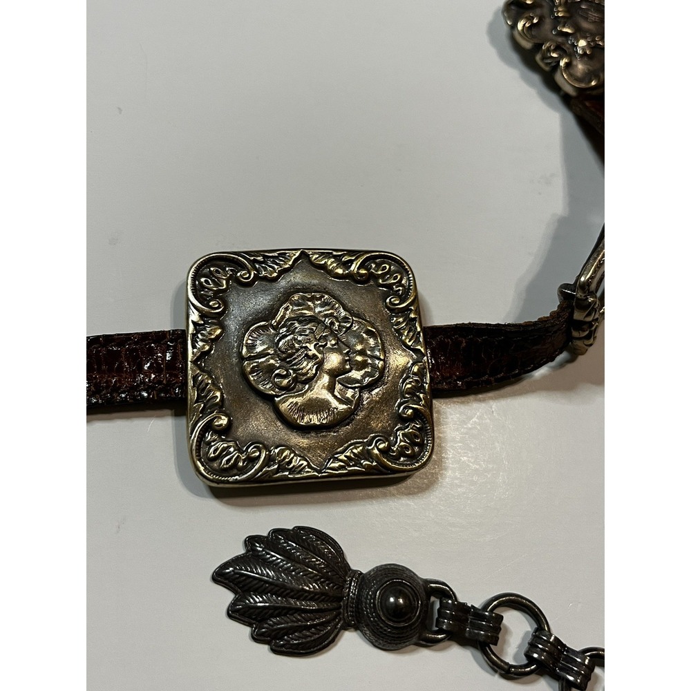 Brighton Concho Belt M Brown Leather Silver-Tone Medallion Western Vintage 1993 - Picture 4 of 9